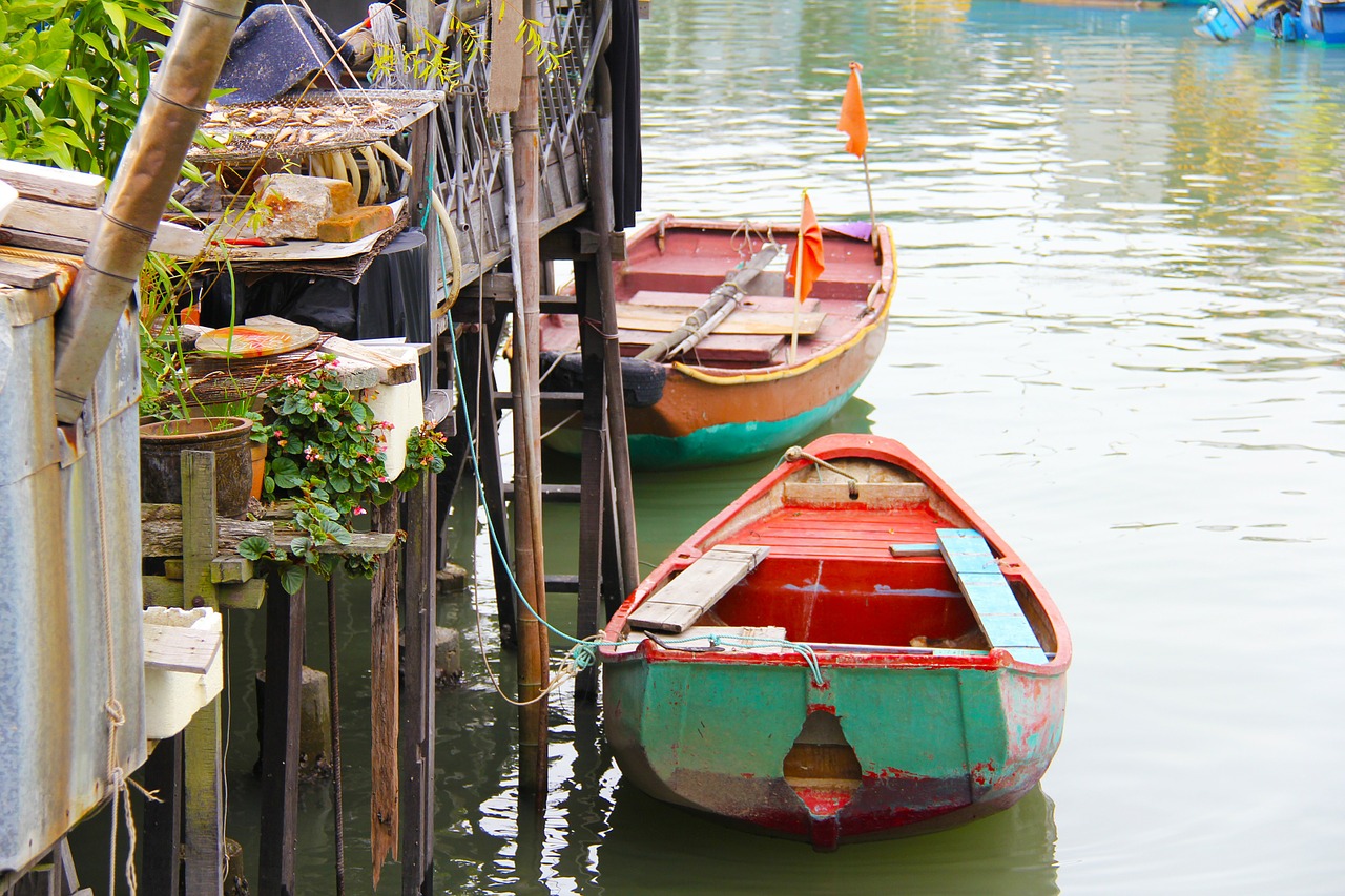 river colorful boat fishing village free photo