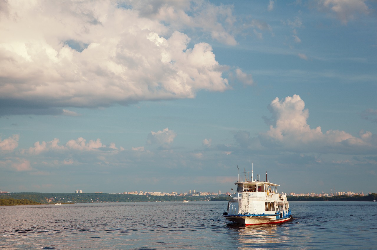 river sunset ship free photo