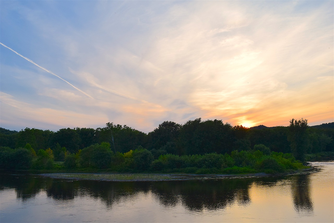 river sunset trees free photo