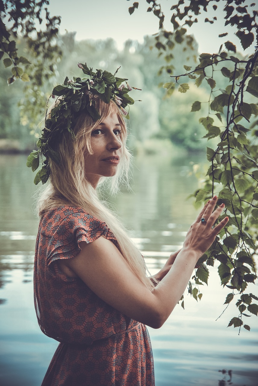 river  wreath  girl free photo