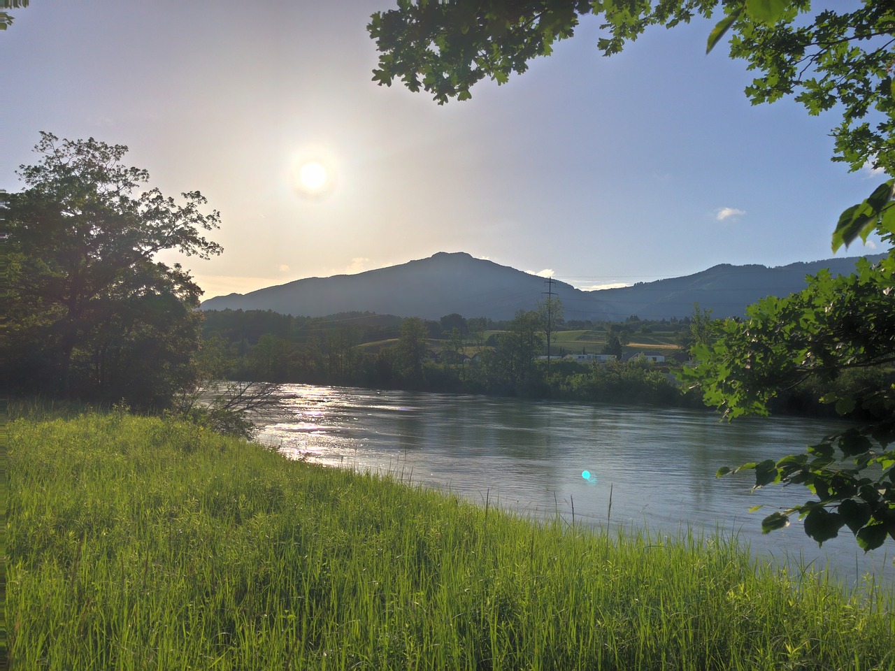 river  sunset  mountain free photo