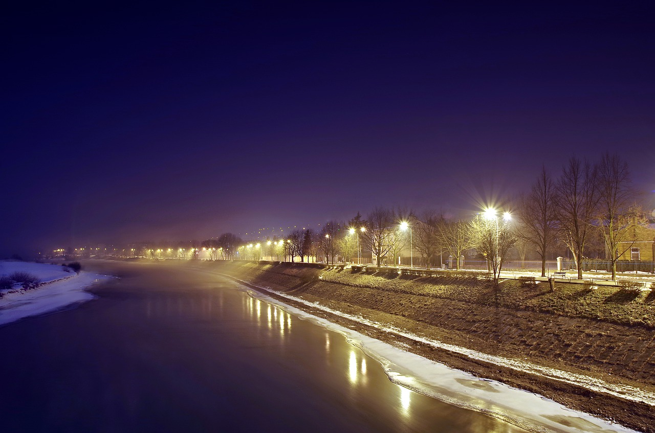 river  winter  night free photo