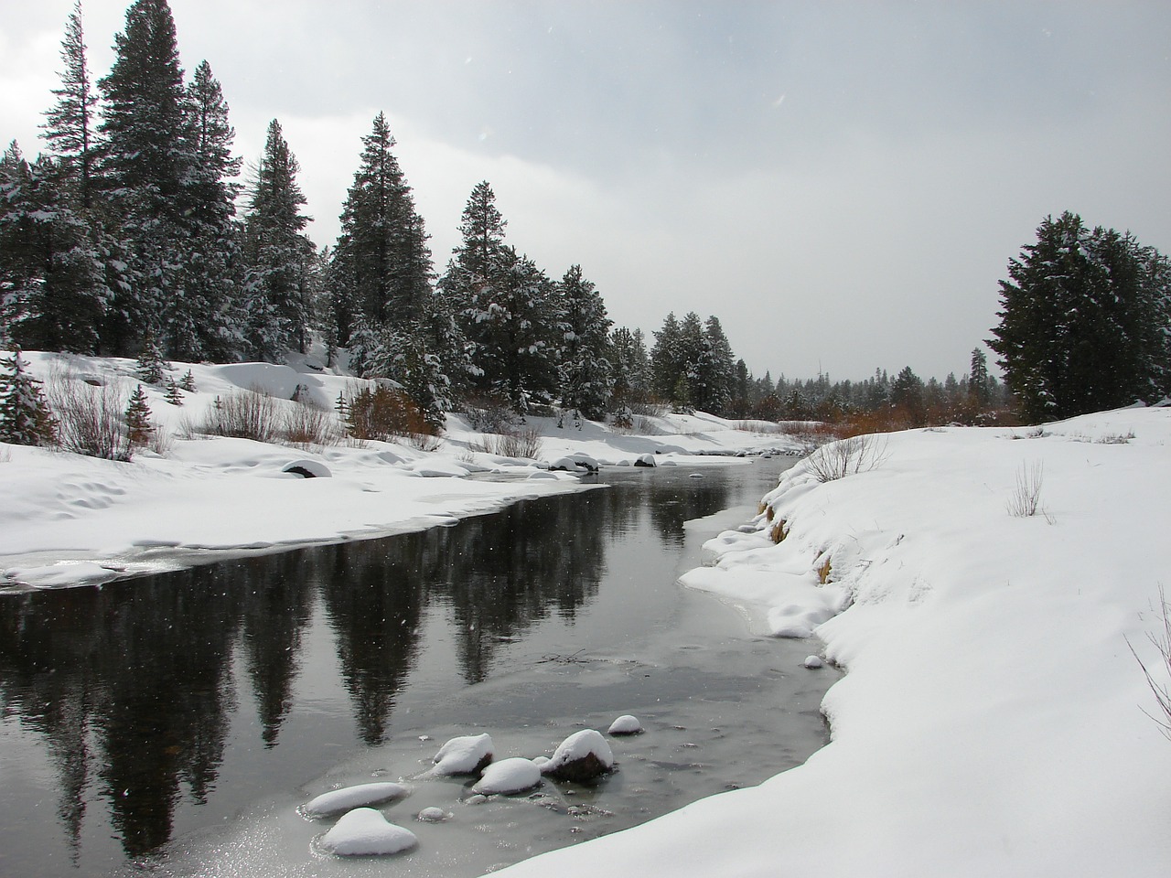 river snow nature free photo