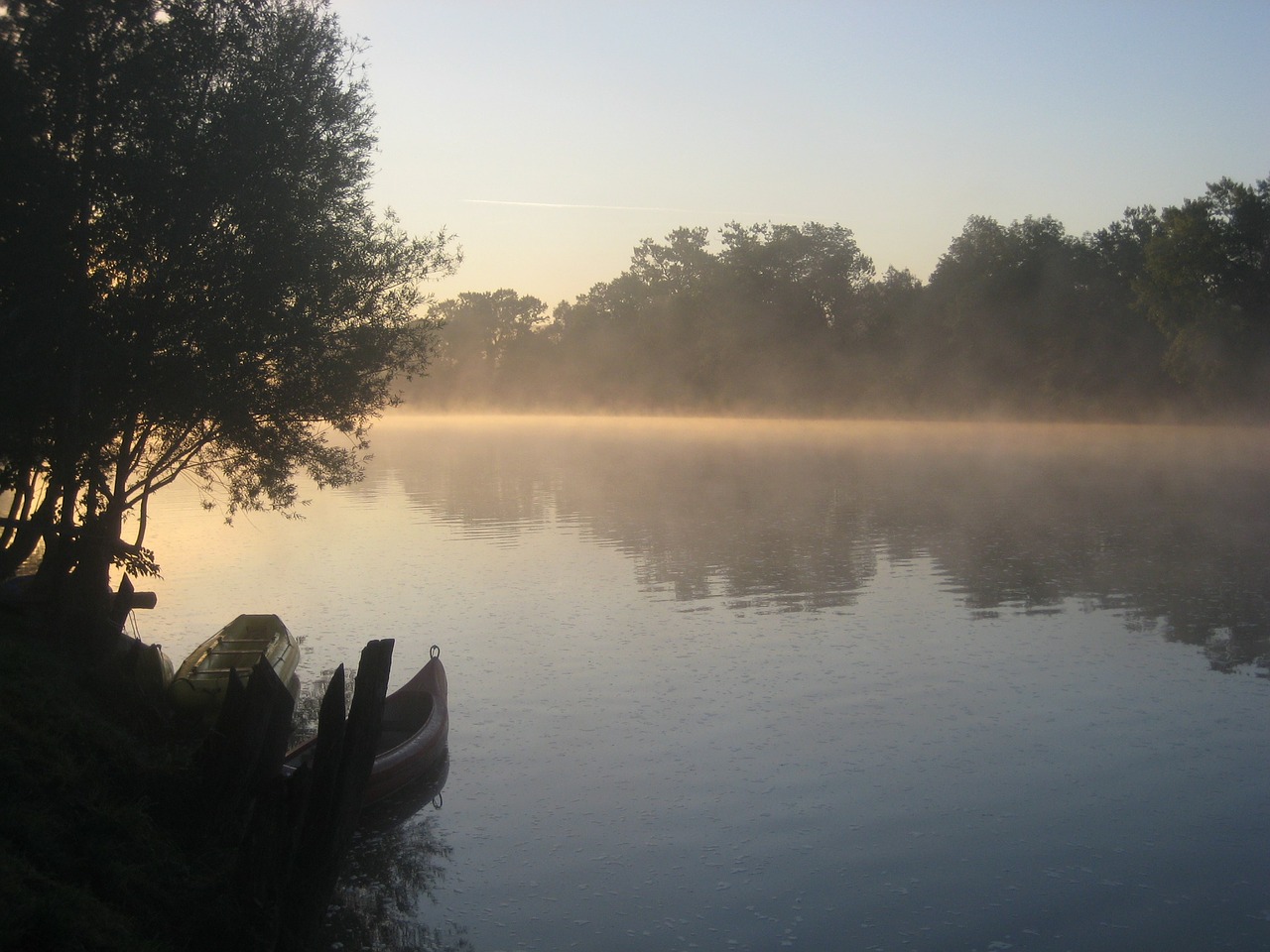 river deep mist morning free photo