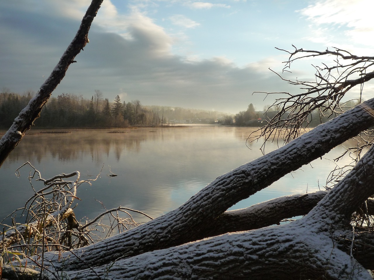 river lake winter free photo