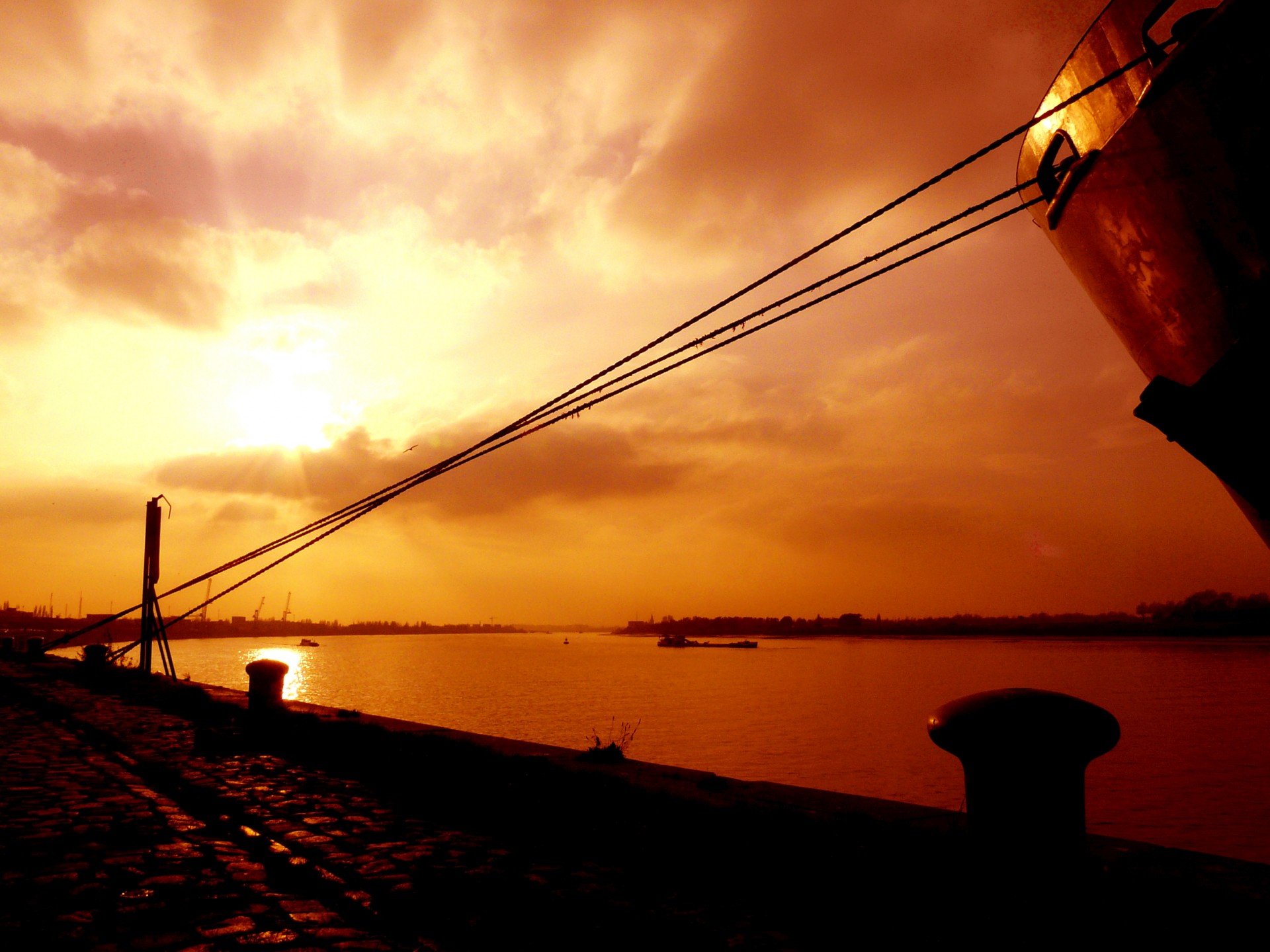 sunset river quay free photo