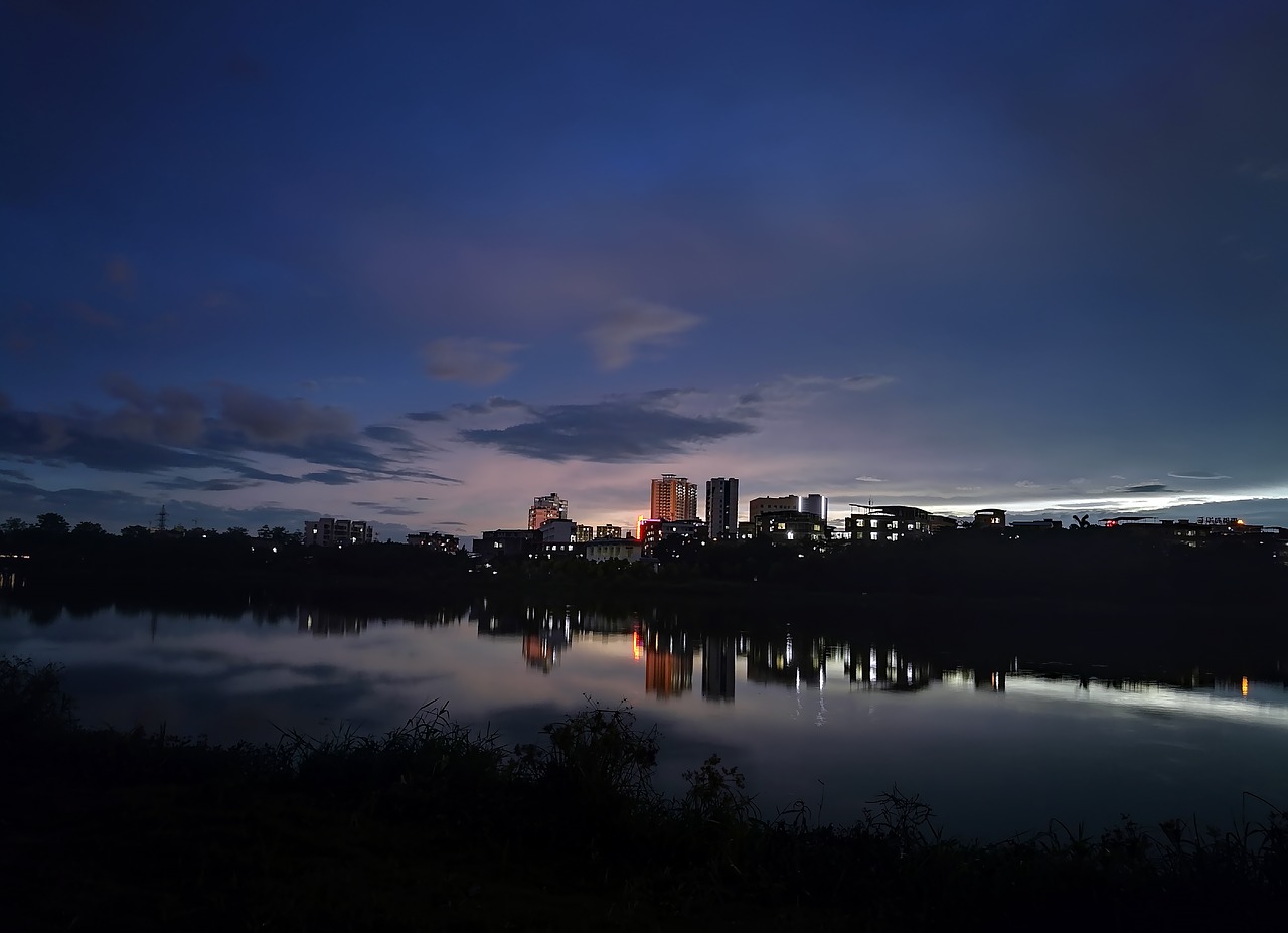 riverside night twilight free photo