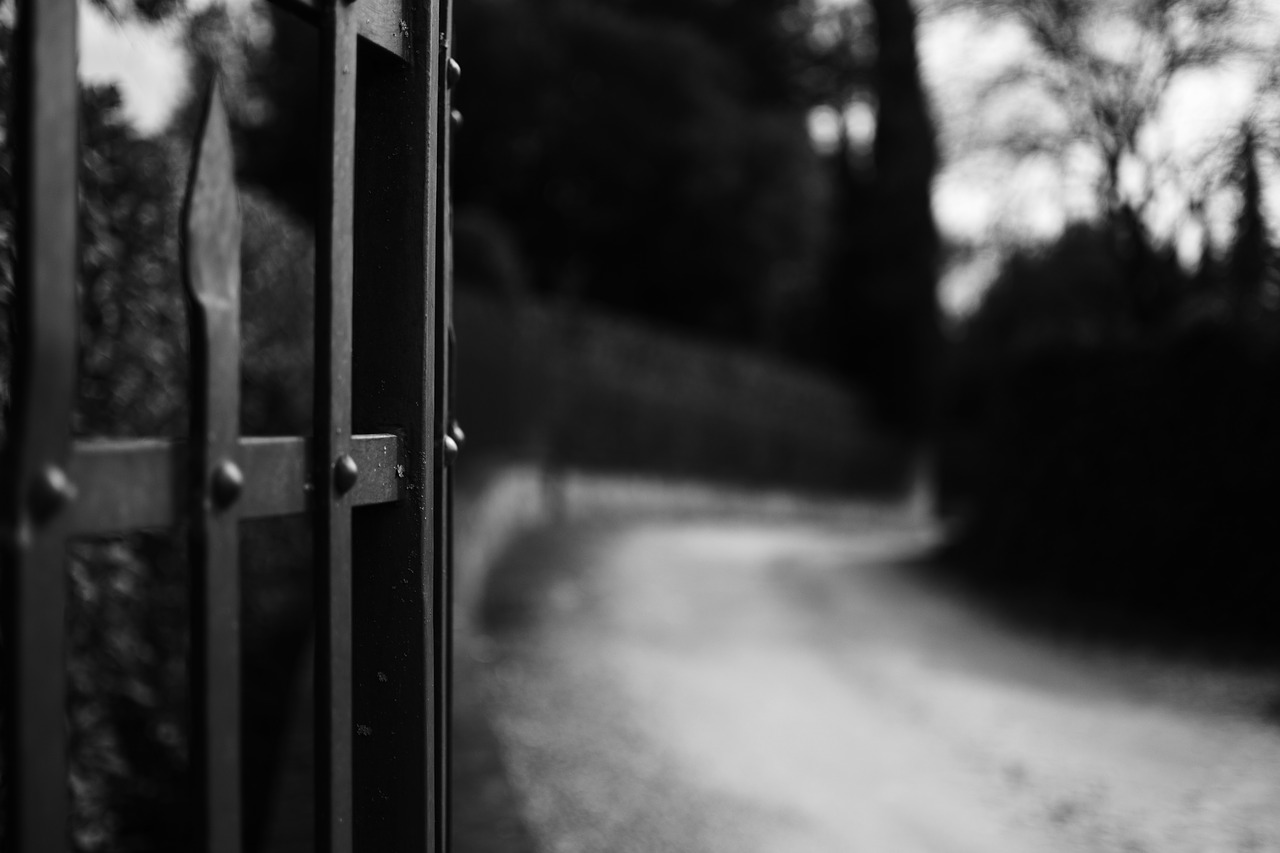 road gate white black free photo