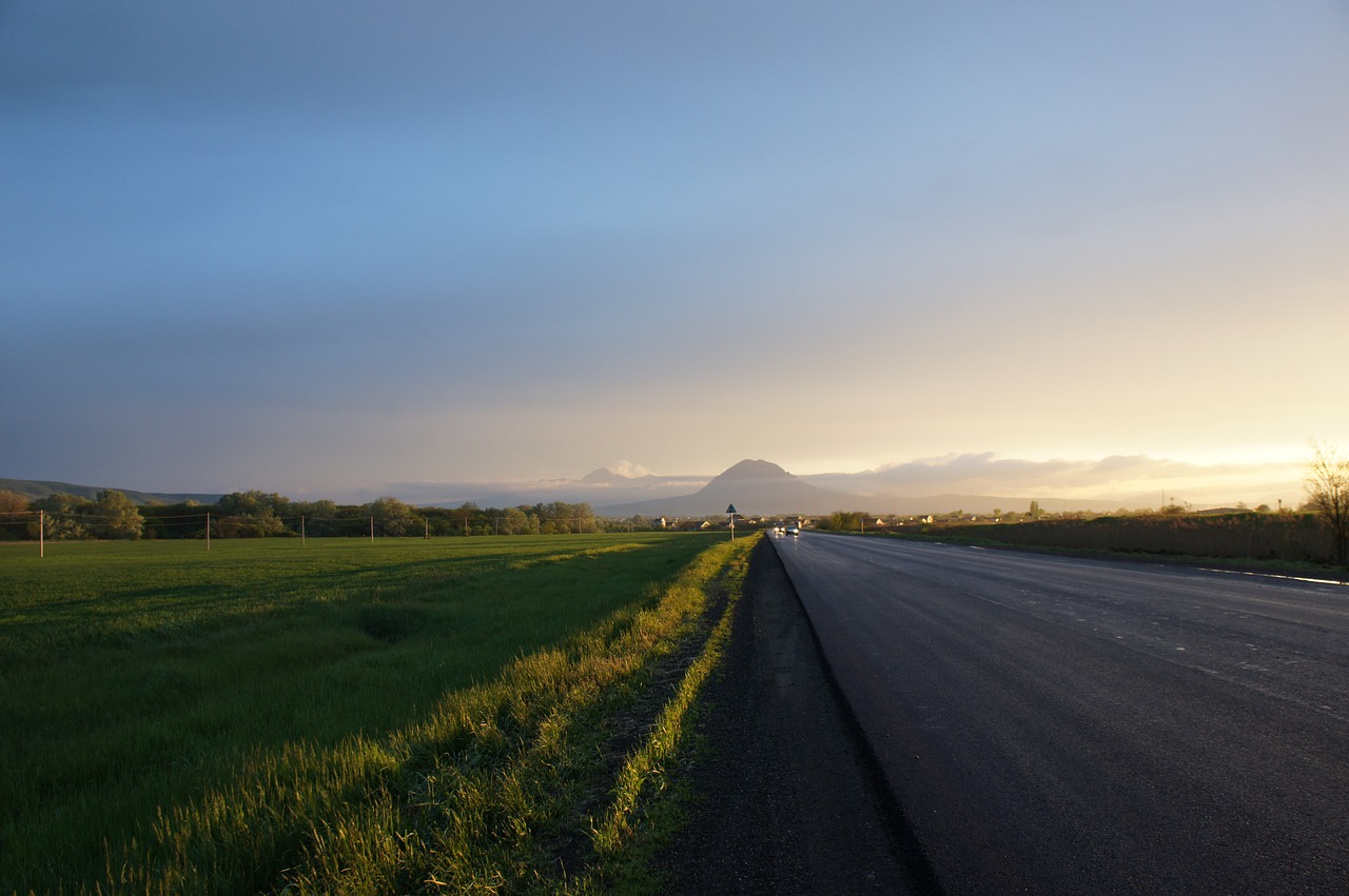 road sunset sun free photo