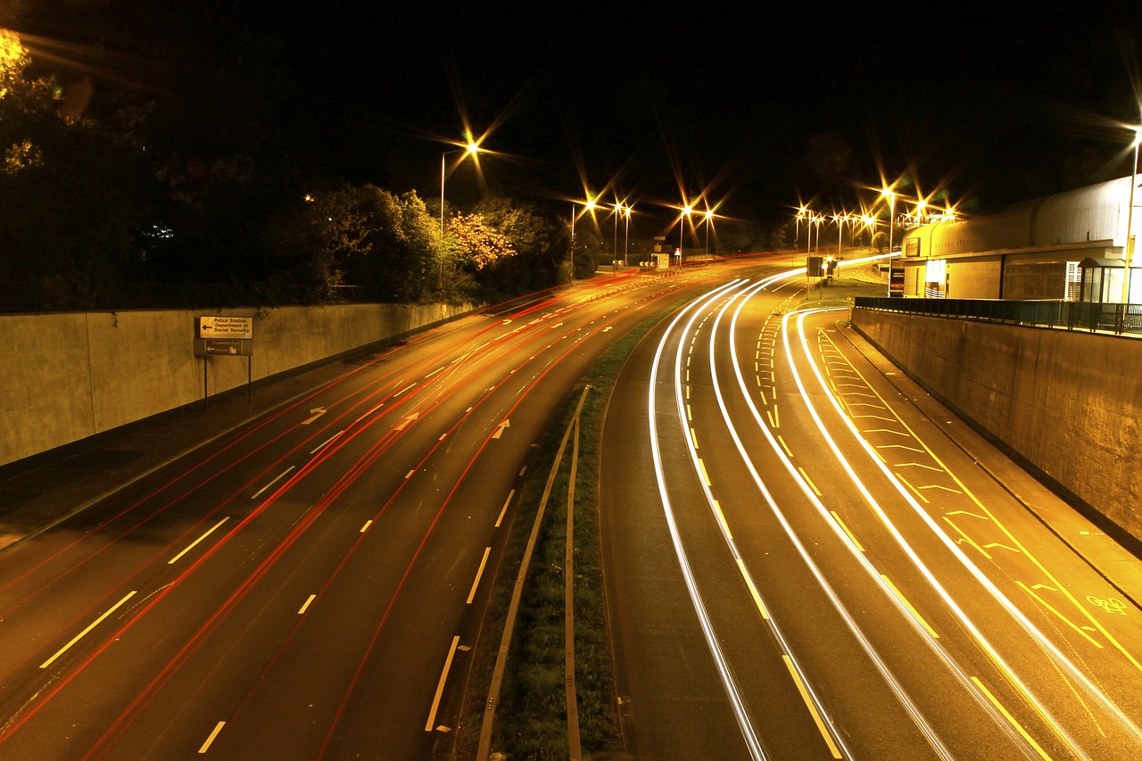 road lights night free photo