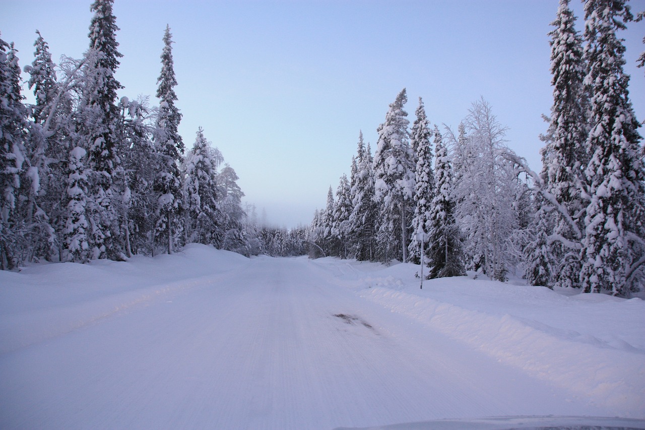 road  snow  lapland free photo