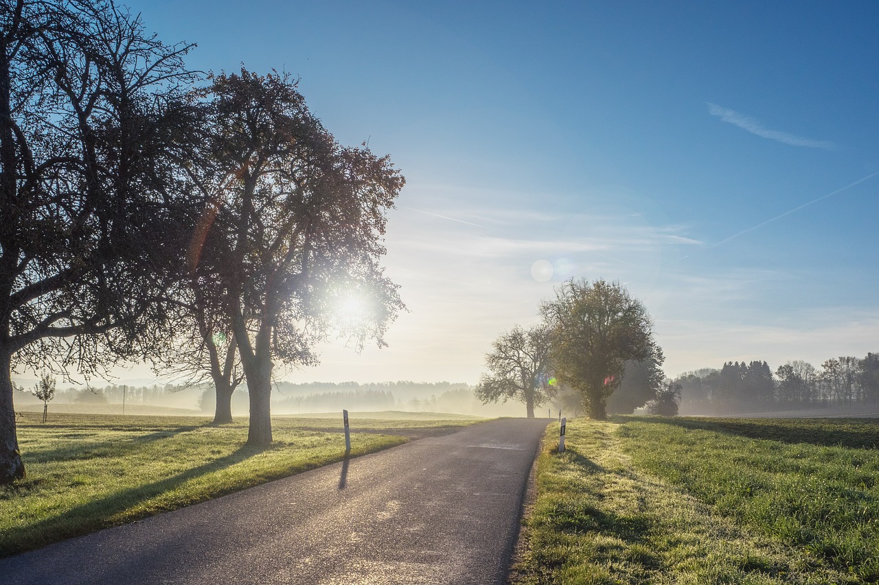 road away sunrise free photo