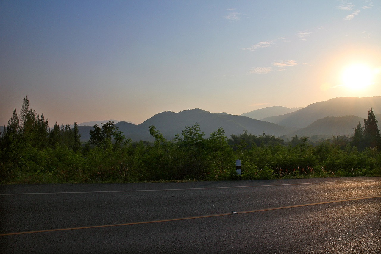 road way sunset free photo