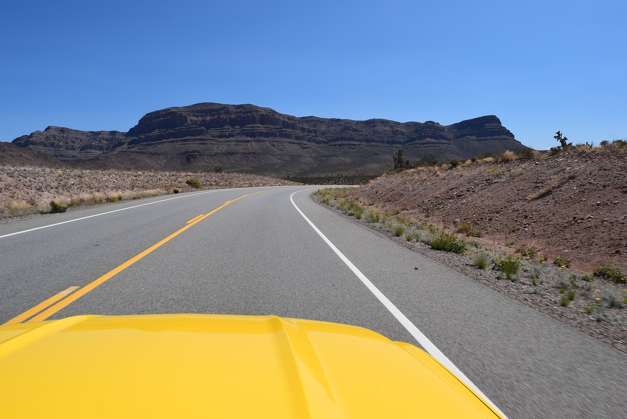 road yellow car trip free photo