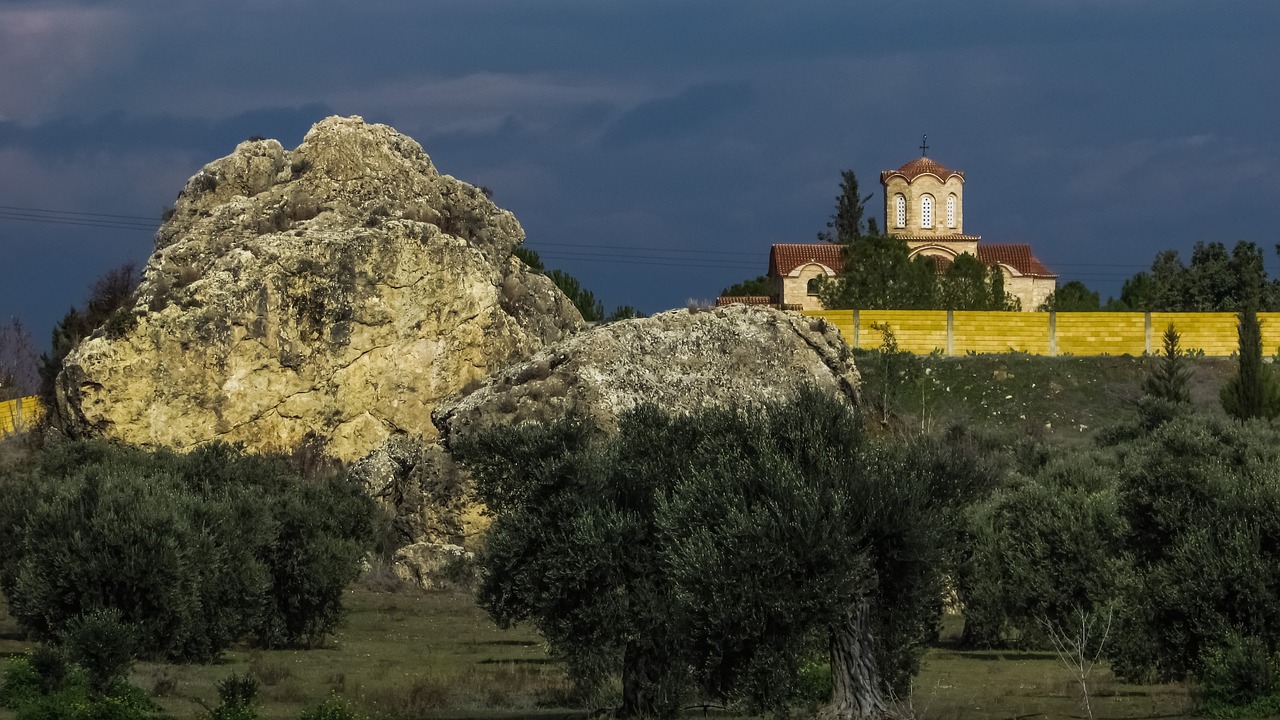 rock landscape olive trees free photo