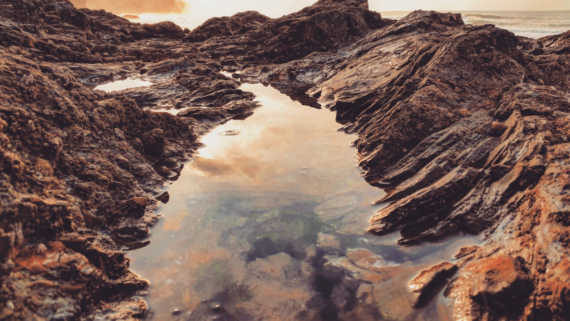 rocks rock pool coast free photo