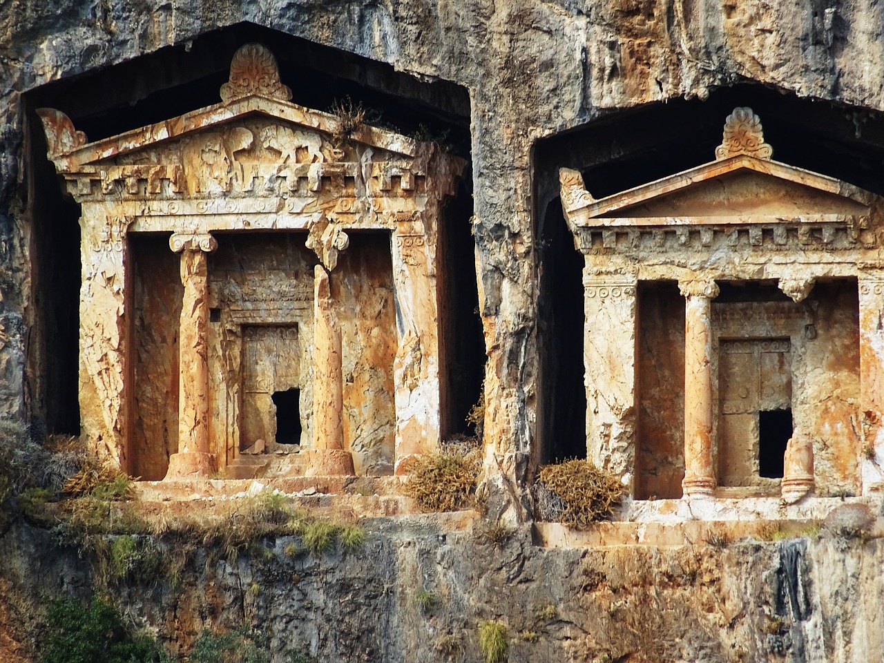 rock tombs turkey dalyan free photo