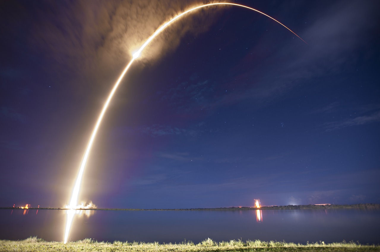 rocket launch night trajectory free photo