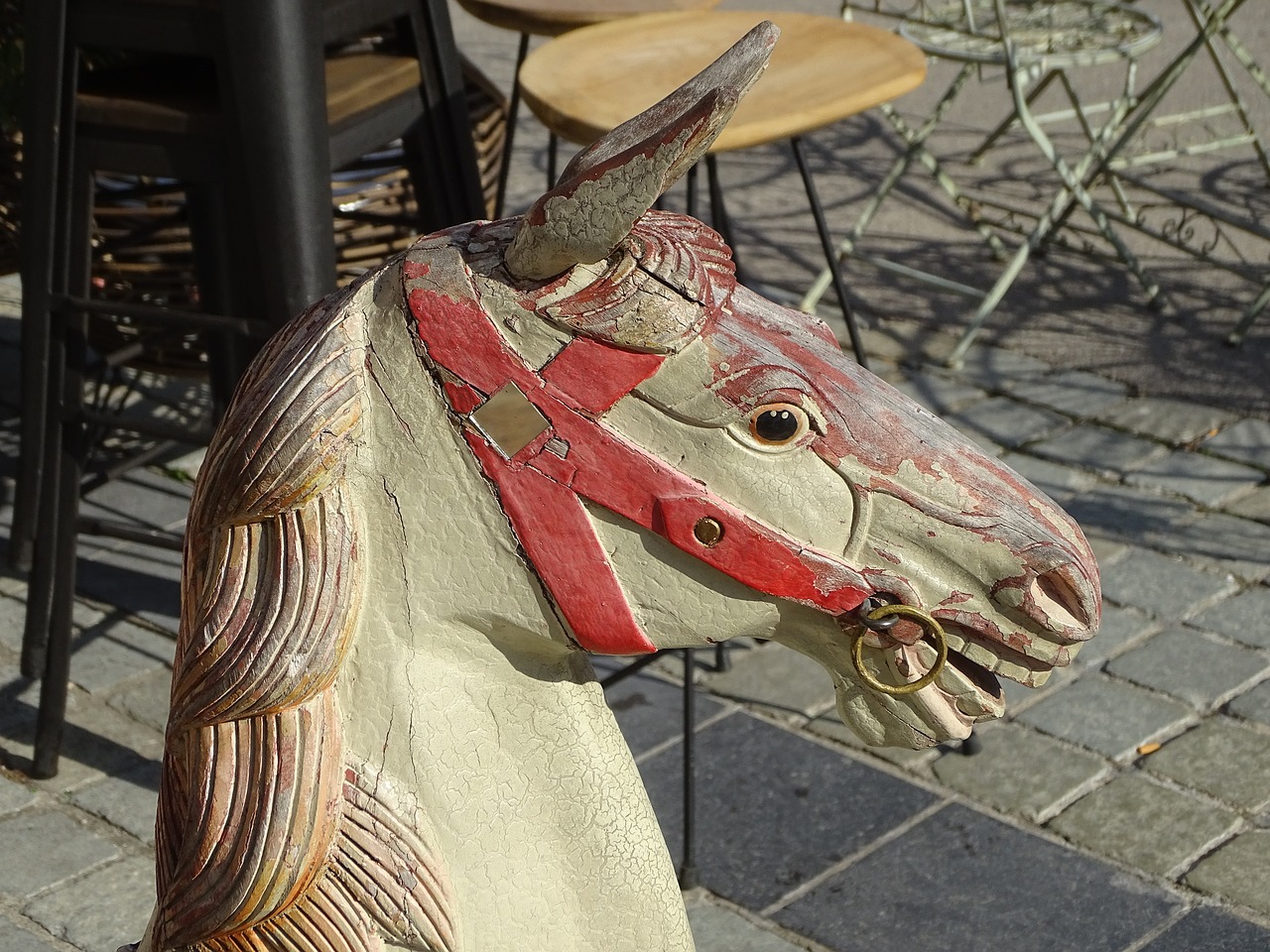 rocking horse  toy old  street scene free photo