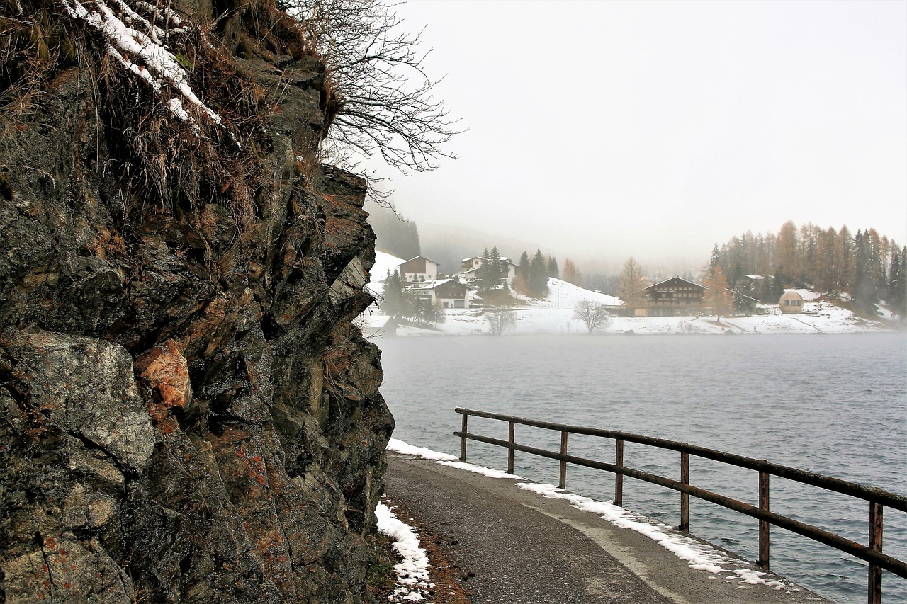 rocks lake snow free photo