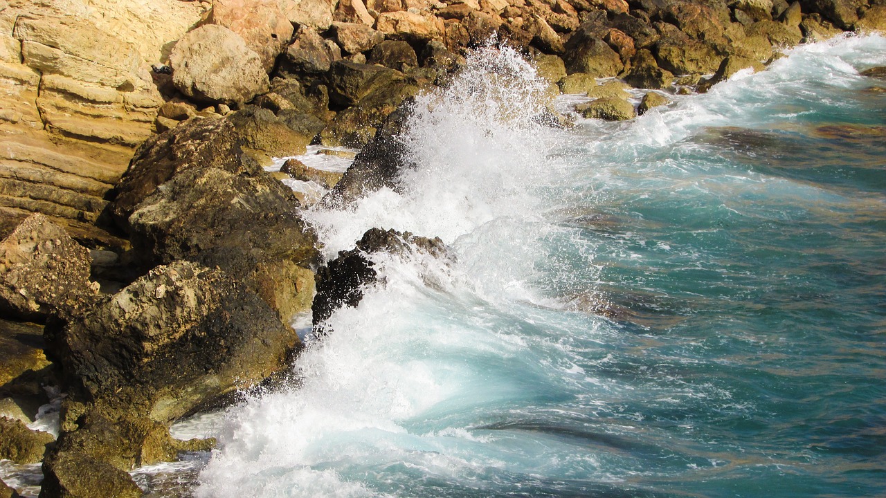 rocky coast waves splashing free photo