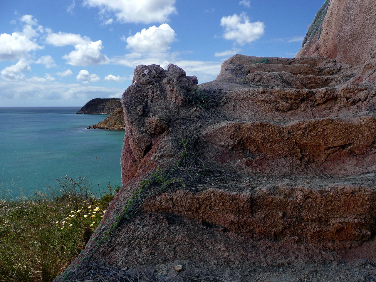 rocky coast stone stairway algarve free photo