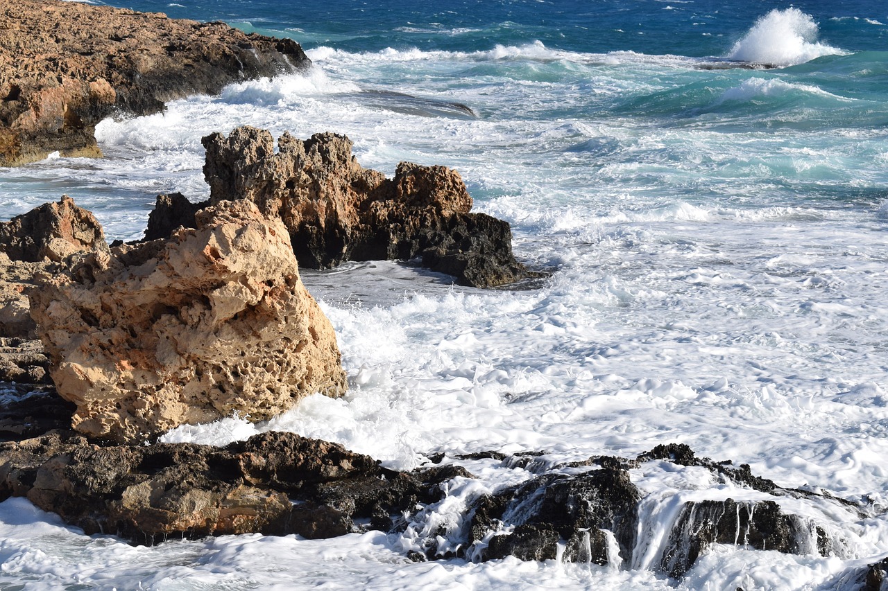 rocky coast waves sea free photo