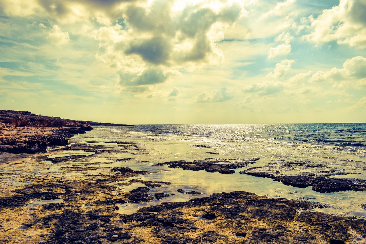 rocky coast sea horizon free photo