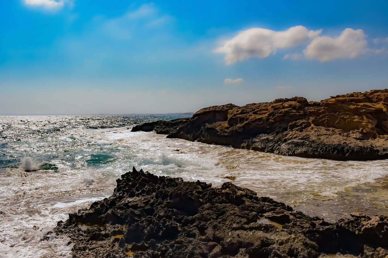 rocky coast  sea  sky free photo