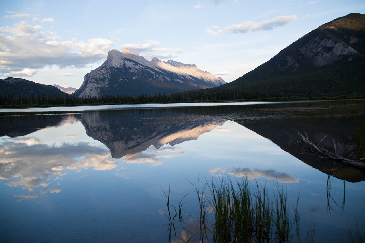 rocky mountain banff reflection in water free photo