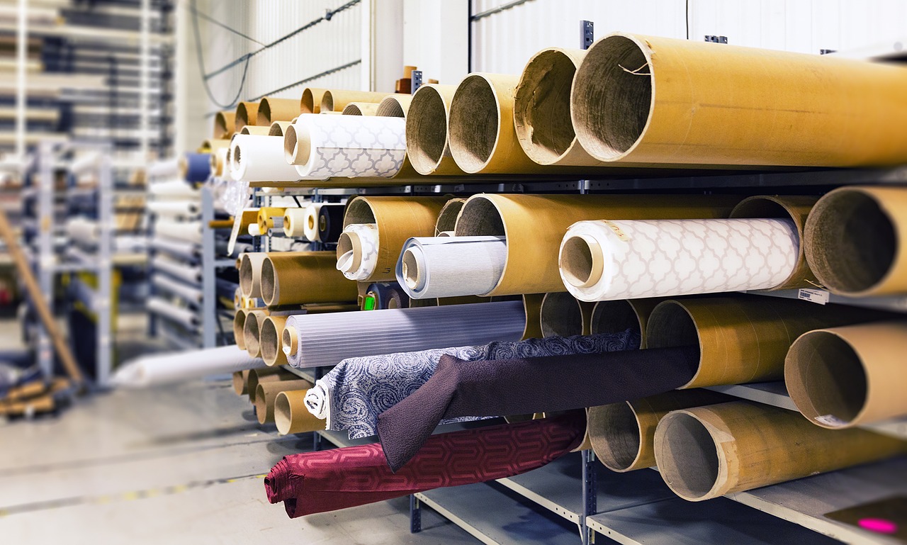 rolls of fabric factory material free photo
