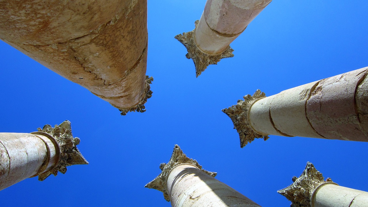 roman columns jordan sky free photo