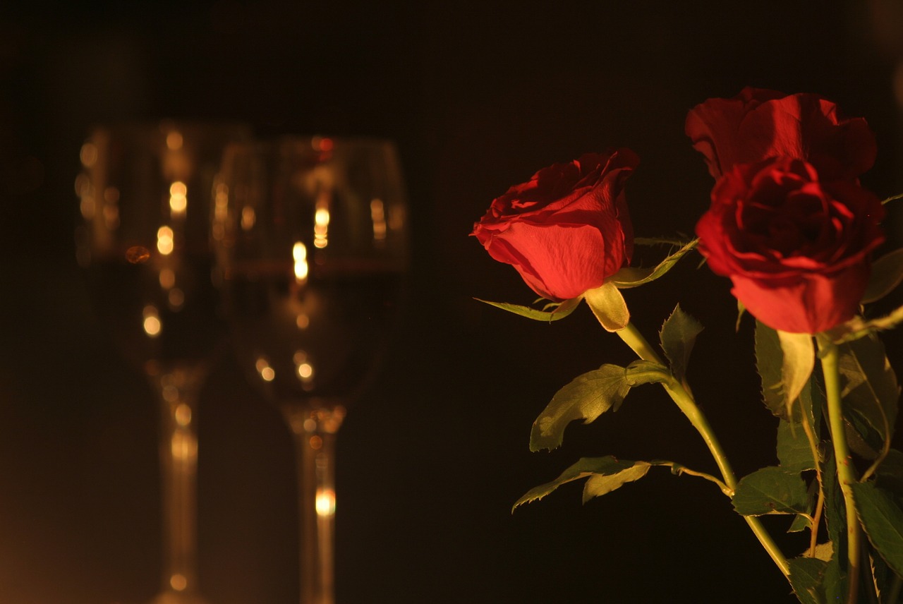 romantic dinner  roses  valentine free photo