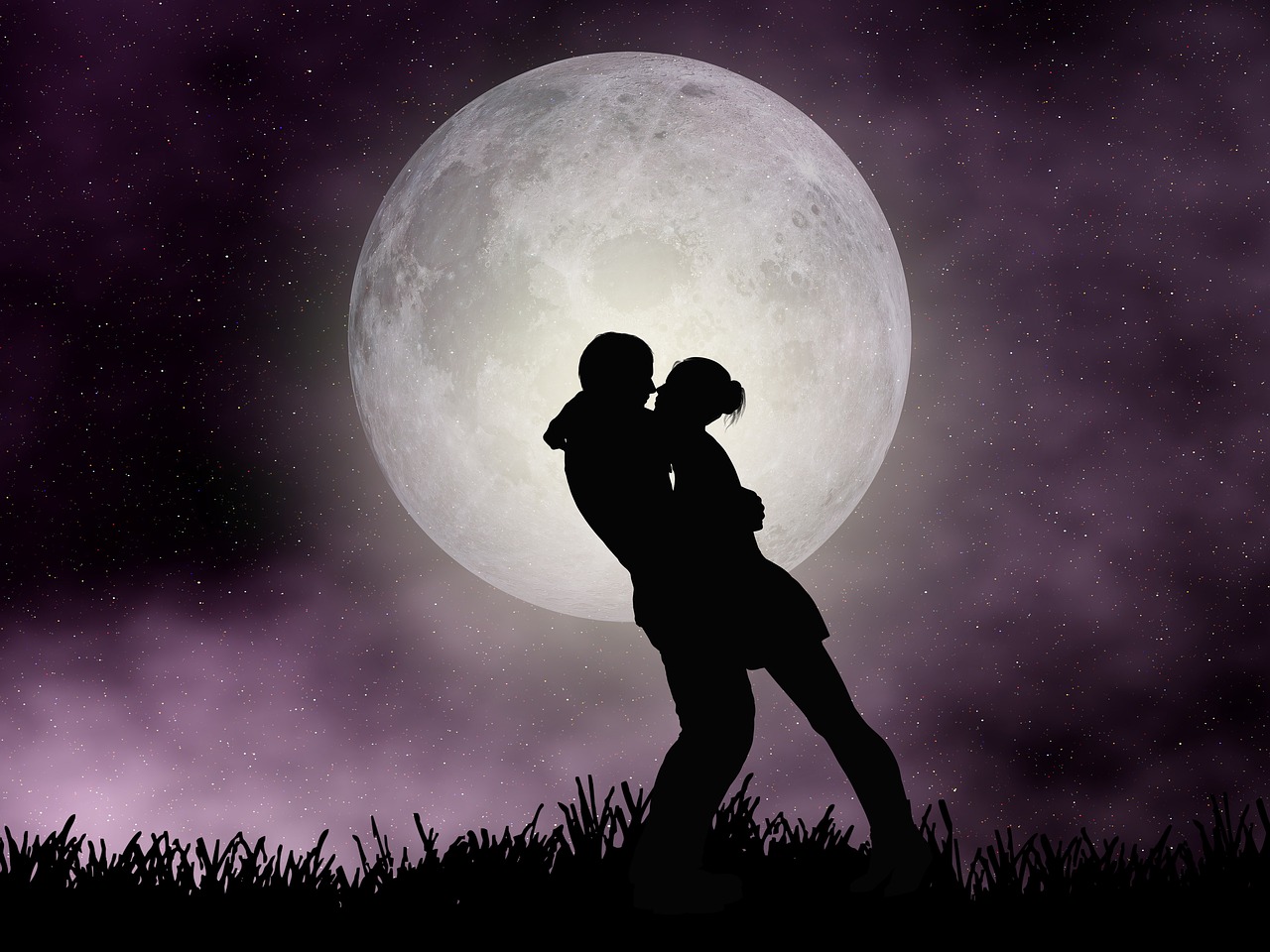 romantic night  couple  silhouette free photo