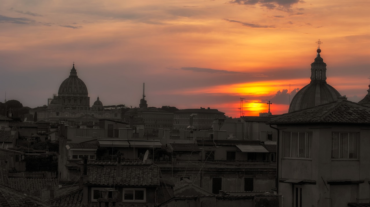 rome  sunset  the roofs free photo