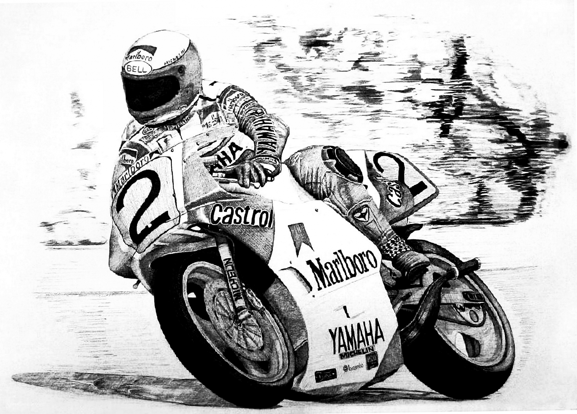 ron haslam ink drawing motorcycle racing free photo