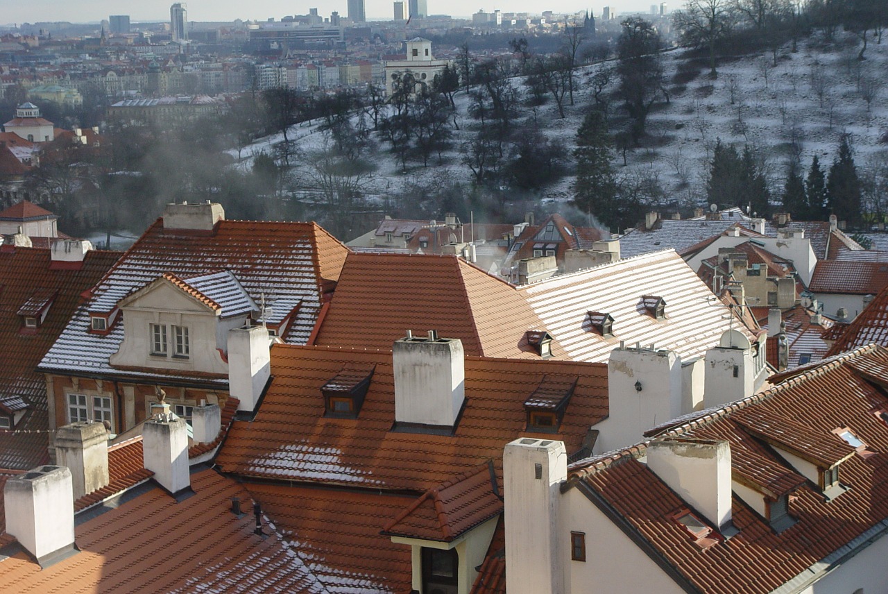 roof chimneys winter free photo