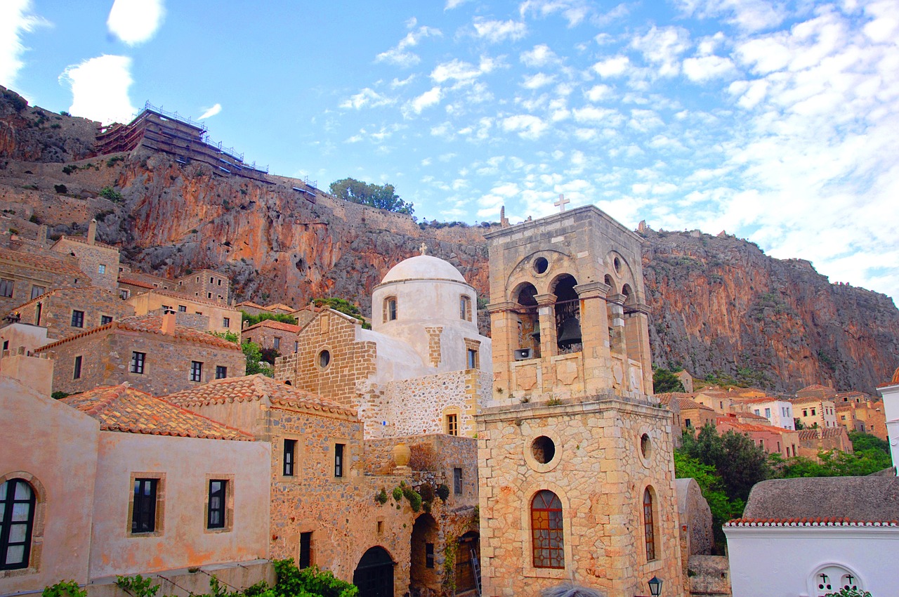 rooftops monemvasia greece free photo