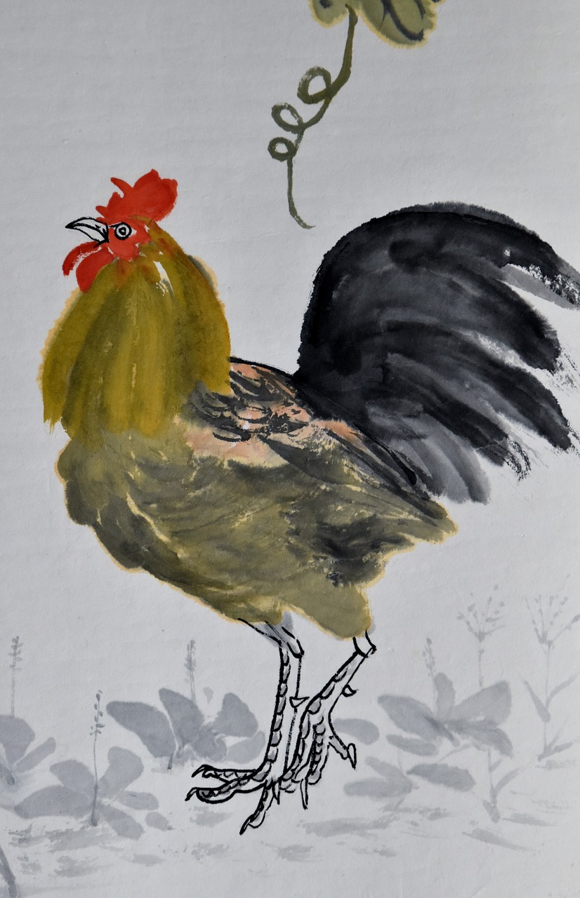 rooster chinese painting painting free photo