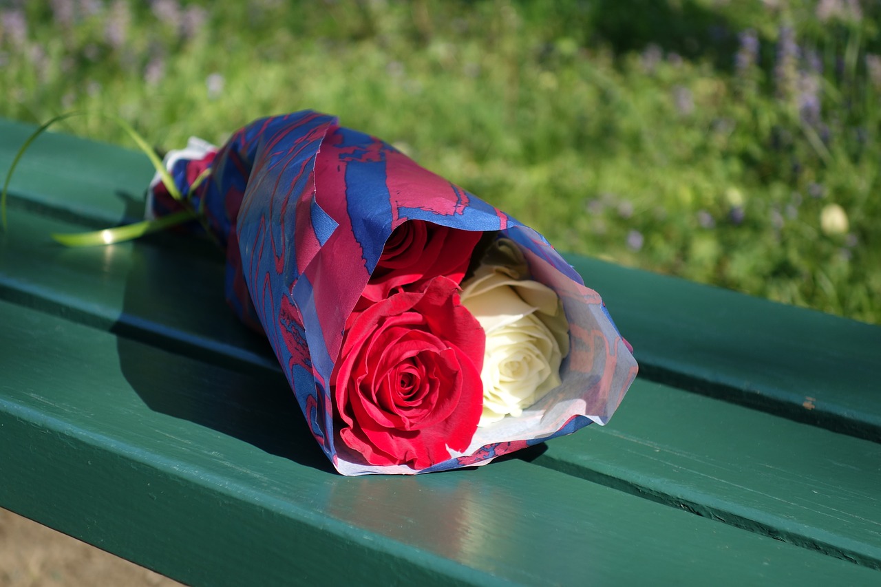 rose bouquet empty bench love free photo