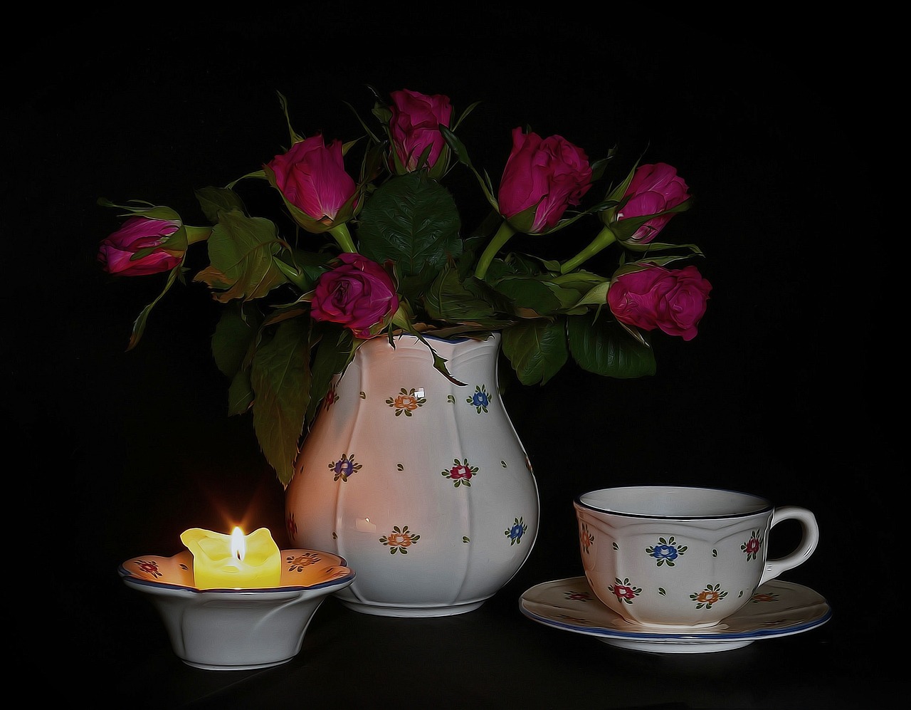 roses candle still life free photo