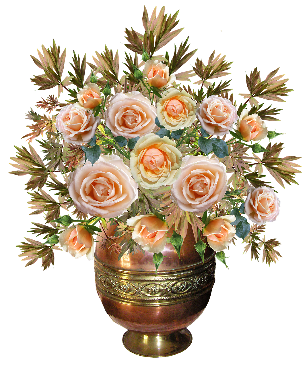 roses  arrangement copper vase  flowers free photo