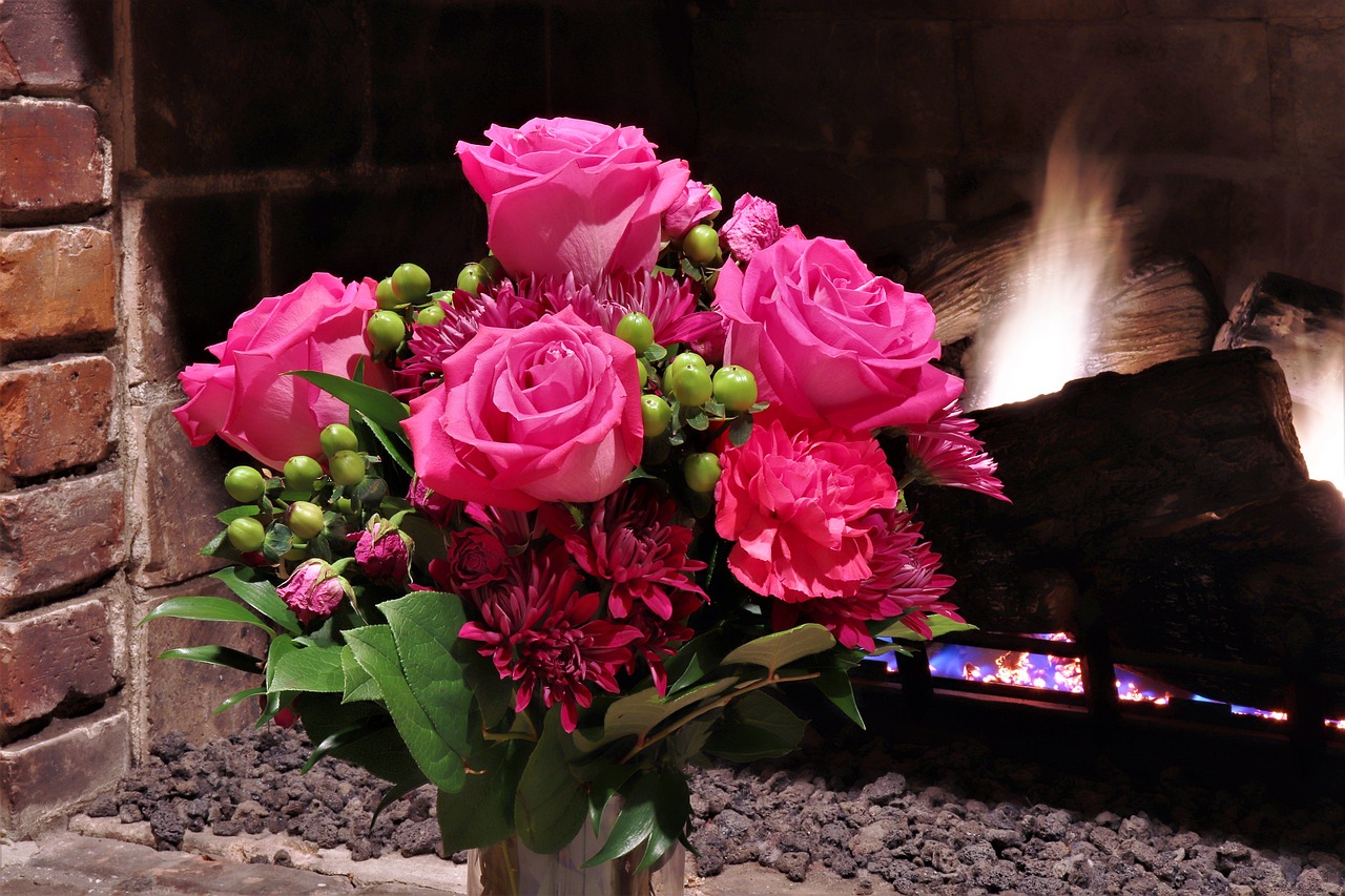 roses  fireplace  red free photo