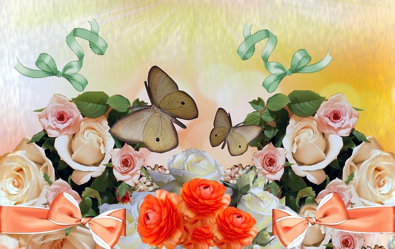 roses butterflies bows free photo