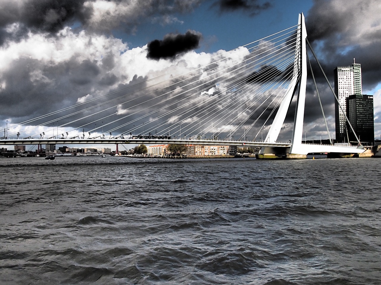 rotterdam bridge clouds free photo