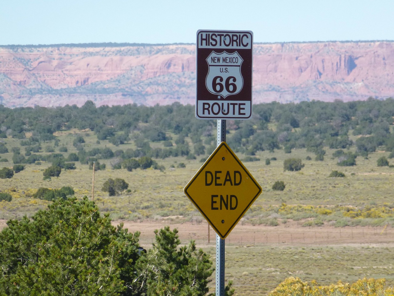 route 66 dead end desert mountains free photo