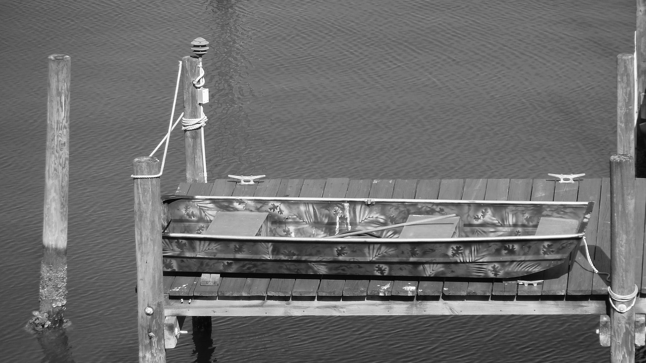 rowboat black and white pier free photo