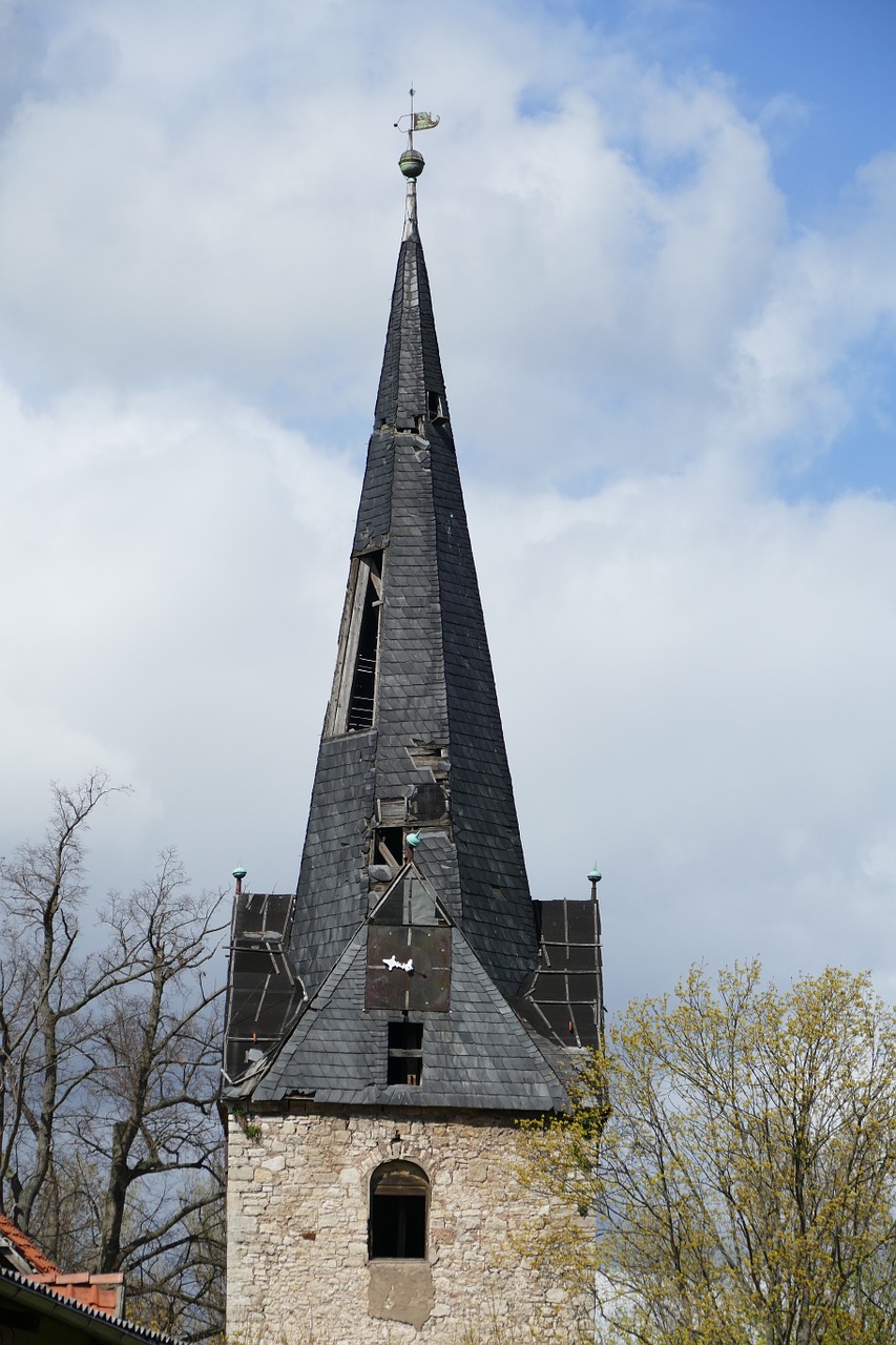 ruin steeple leave free photo