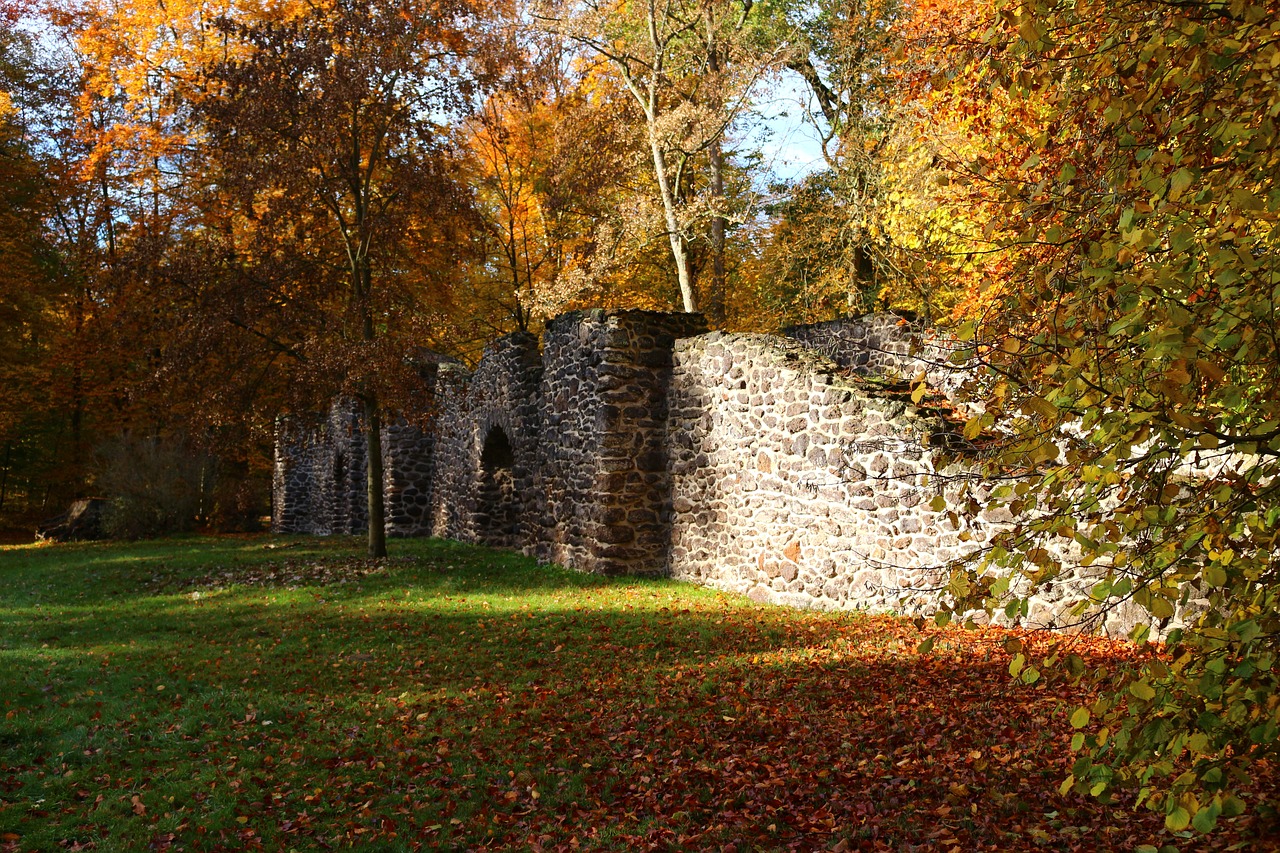 ruin stone wall autumn free photo