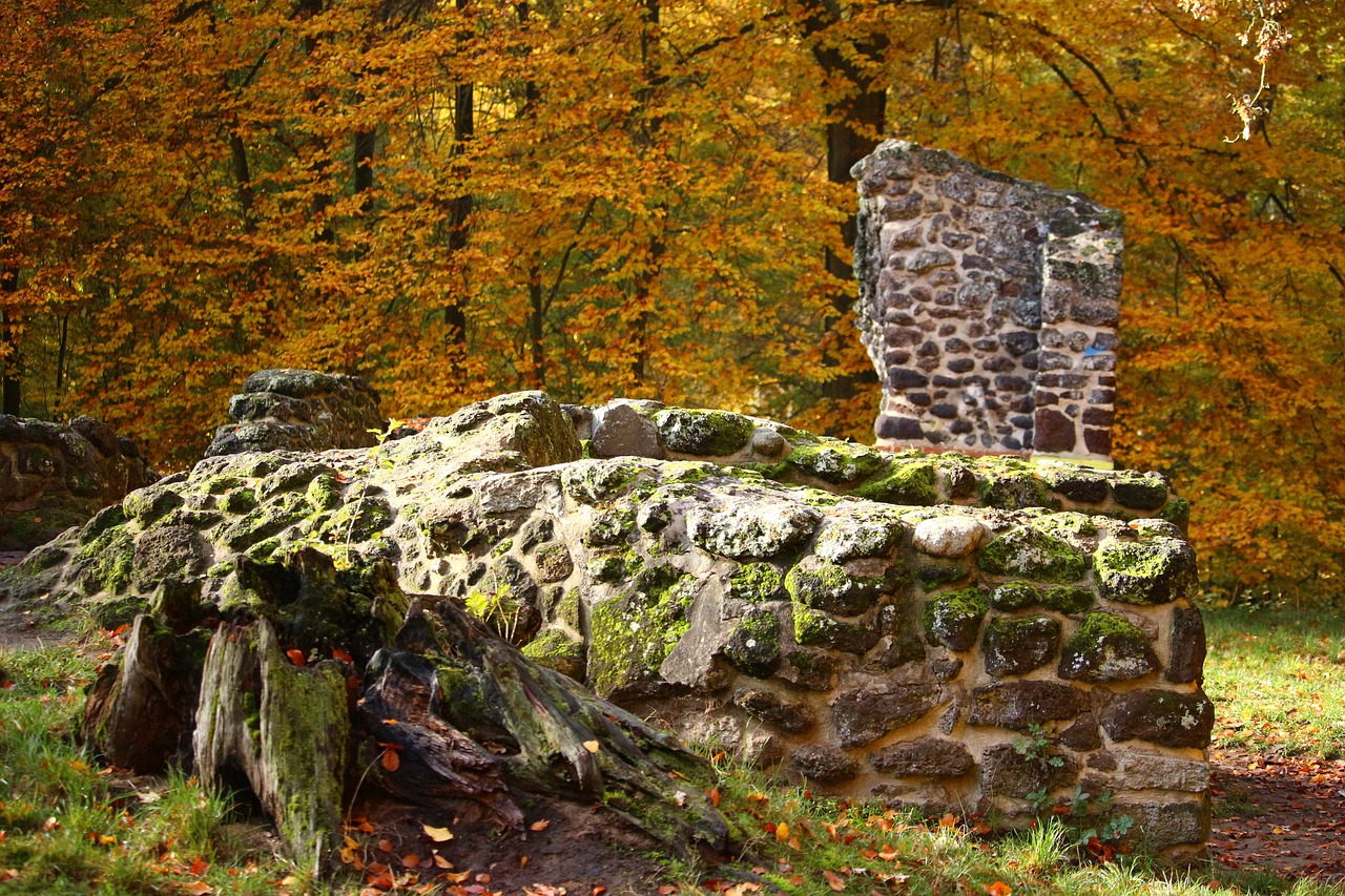 ruin autumn stone wall free photo
